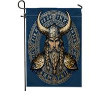 Drapeaux de jardin esthétiques viking 30,5 x 45,7 cm double face pour décoration extérieure, drapeau vintage cool en toile pour homme, guerrier, petit drapeau de pelouse