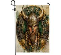 Drapeaux de jardin esthétiques viking 30,5 x 45,7 cm double face pour extérieur, motif vintage cool hommes en toile standard, drapeau de maison, drapeau de guerrier pour cour, jardin, pelouse