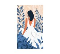 Drapeaux de jardin et de maison représentant une femme assise en robe blanche, bannière de vœux de saison de 90 x 150 cm avec œillets, décorations de fête intérieures et extérieures