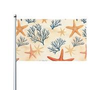 Drapeaux De Jardin Étoile De Mer Rouge Et Récif De Corail Bleu Pelouse Drapeaux Toutes Les Saisons Drapeau Extérieur Pour Patio Célébrations Balcon Fête 90X150 CM