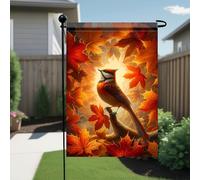 Drapeaux De Jardin Fall Bird Autumn Maple Leaves Songbird Seasonal Toutes Les Saisons Pelouse Drapeaux Décorations Bannière Extérieure Pour Ferme Jardinage S