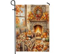 Drapeaux de jardin Fall Fox - 30,5 x 45,7 cm - Double face pour l'extérieur, la récolte d'automne, la cheminée, le feu de camp - Drapeaux verticaux standard en toile pour maison, ferme, cour, jardin