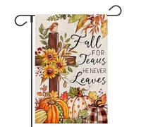 Drapeaux De Jardin Fall Thanksgiving Fall For Jesus He Never Leaves Pumpkin Crossed Résiste Aux Intempéries Pelouse Drapeaux Coupe-Vent Et Étancheune Garden Flag Pour Ferme Célébrations M