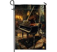 Drapeaux de jardin fantaisie sur le thème du piano, 30,5 x 45,7 cm, double face pour extérieur, instrument de musique de luxe, instrument de musique avant, cour, arrière-cour, maison, drapeaux