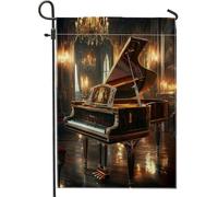 Drapeaux de jardin fantaisie sur le thème du piano pour cour, cour, arrière-cour, 30,5 x 45,7 cm, double face pour extérieur, instrument de musique de luxe, petits drapeaux de maison, porche, pelouse