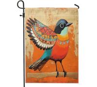 Drapeaux de jardin fantaisie vintage rouge-gorges 30,5 x 45,7 cm double face pour extérieur, drapeau tribal du sud-ouest bohème standard en toile de jute standard, drapeaux de pelouse, oiseaux