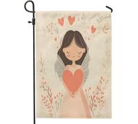 Drapeaux de jardin féérique de la Saint-Valentin de dessin animé de 30,5 x 45,7 cm double face pour l'extérieur, amusant et romantique, cœur d'amour standard, drapeaux d'extérieur en toile standard