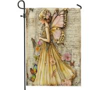 Drapeaux de jardin féérique vintage 30,5 x 45,7 cm double face pour décoration extérieure, motif papillons rustiques, drapeau de maison, drapeau rétro des années 70 pour l'extérieur