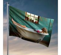 Drapeaux de jardin femme amusante se relaxant dans une baignoire à pieds avec des plantes sur le rebord de la fenêtre. Drapeaux pour votre chambre homme grotte bar (120 x 180 cm)