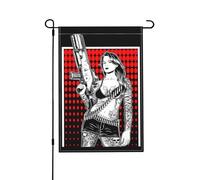 Drapeaux De Jardin Femmes Mafieuses Braqueuses Bandits Armées Imperméable Drapeau De Bienvenue Suspendre Bannière Décorative Pour Bureaux Patio Pelouse 12X18 Inch