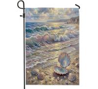 Drapeaux de jardin festonnés de peinture à l'huile 30,5 x 45,7 cm pour l'extérieur, la plage d'été, la vie marine côtière, drapeaux verticaux standard en lin, imprimé plage cool, devant cour, jardin