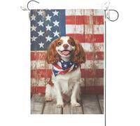 Drapeaux De Jardin Fête Nationale Américaine Du 4 Juillet, Avec Un Cavalier King Charles Spaniel. Bannière Jardins Durable Bannières Extérieure Imperméabiliser Drapeau Fierté Pour 30X45CM