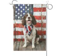 Drapeaux De Jardin Fête Nationale Américaine Du 4 Juillet, Avec Un Épagneul Springer Anglais. Bannière Jardins Durable Bannières Extérieure Résistant Drapeaus Décoratif Pour Festivals 30X45CM