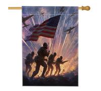 Drapeaux De Jardin Feu D'Artifice Des Soldats Américains Du Jour De L'Indépendance Drapeau Paysage Lavable Bannière, Pour Les Bureaux, Les Défilés, Balcon, 30x45cm