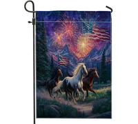 Drapeaux De Jardin Feux D'Artifice Wild Horses America Flag Drapeau Paysage Renforcé Avec Décoratif Drapeaux, Pour Les Défilés, D'Intérieur, Balcon, 30x45cm