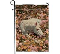 Drapeaux De Jardin Fleur De Cheval Magique Printemps Été Fleurs De Créature Magique Blanche Drapeau Fierté Couleurs Vives Bannière Jardins Résistant Drapeaus Décoratif Pour Fête Défilé 30X45CM