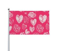 Drapeaux De Jardin Fleur Et Coeur Drapeau Extérieur Décorations Pelouse Drapeaux Pour Balcon Fête Patio Célébrations 90X150 CM