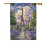 Drapeaux De Jardin Fleurs De La Tour De Paris Lavande, Violette Printanière Toutes Les Saisons Drapeau Extérieur Résiste Aux Intempéries Bannière Extérieure Pour Célébrations Balcon Fête 30X45Cm