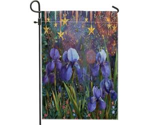 Drapeaux De Jardin Fleurs Patriotiques, Célébration Des Feux D'Artifice D'Iris Violets Toutes Les Saisons Treer Drapeau Décorations Drapeau Extérieur Pour Célébrations Ferme 30X45Cm