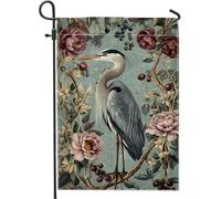 Drapeaux De Jardin Fleurs Printanières Héron Gris Oiseau Bleu Pivoine Toutes Les Saisons Bannière Extérieure Premium Pelouse Drapeaux Pour Ferme Balcon Fête 30X45Cm