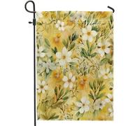 Drapeaux De Jardin Fleurs Vintage Printanières, Aquarelle, Saisonnier, Médiéval, Jaune Bannière Jardins Durable Bannières Extérieure Résistant Drapeaus Décoratif Pour Fête Balcon Défilé 30X45CM