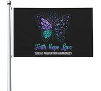 Drapeaux De Jardin Foi Espoir Amour Papillon Sensibilisation À La Prévention Du Suicide Drapeau Paysage Couleurs Vives Personnalisés Bannière, Pour D'Intérieur, Jardin, Balcon, 90x150cm