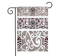 Drapeaux De Jardin Forme Maori Polynésien Tourbillon Style Orné Tanifa Tatouage Mon Motif Encre Trame Marron Vague Lavable Bannière De Drapeaux, Pour D'Intérieur, Les Défilés, 30x45cm