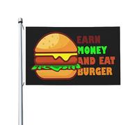 Drapeaux De Jardin Gagnez De L'Argent En Mangeant Des Hamburgers Toutes Les Saisons Garden Flag Coupe-Vent Et Étancheune Bannière Extérieure Pour Ferme Jardinage Balcon Fête 90X150Cm