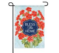 Drapeaux De Jardin Géranium Rouge, Que Dieu Bénisse Cette Maison Coupe-Vent Et Étancheune Garden Flag Décorations Pelouse Drapeaux Pour Patio Balcon Fête 30X45Cm