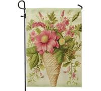 Drapeaux De Jardin Glace Aux Fleurs, Fleurs, Rêve, Drôle, Girly, Vert Drapeaus Décoratif Imperméabiliser Bannière Jardins Decoration Bannières Extérieure Pour Fête Défilé 30X45CM