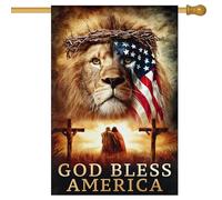 Drapeaux De Jardin God Bless America Lion Of Judah Patriotic Religious Décorations Drapeau Extérieur Toutes Les Saisons Pelouse Drapeaux Pour Patio Jardinage S