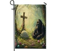 Drapeaux de jardin gorille de printemps de Pâques 30,5 x 45,7 cm double face pour décoration extérieure, motif œufs d'animaux esthétiques vintage, drapeau de maison, petit drapeau de pelouse