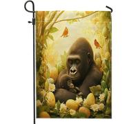Drapeaux de jardin gorille de printemps de Pâques 30,5 x 45,7 cm double face pour décoration extérieure, œufs d'animaux sauvages de la forêt, drapeau de maison, drapeau de maison, petit drapeau de