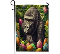 Drapeaux de jardin gorille de printemps de Pâques 30,5 x 45,7 cm double face pour décoration extérieure, œufs d'animaux sauvages de la forêt, drapeau en toile, paysage extérieur, petit drapeau de