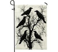 Drapeaux de jardin gothiques corbeaux pour Halloween, 30,5 x 45,7 cm, double face pour décoration extérieure, vintage, gothique, arbre effrayant, motif corbeau, drapeau de maison, petit drapeau