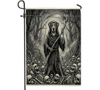 Drapeaux de jardin gothiques Halloween Catahoulas léopard chien 30,5 x 45,7 cm double face pour décoration extérieure, motif crâne effrayant et effrayant, drapeau de maison, petit drapeau de pelouse