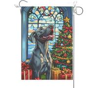 Drapeaux De Jardin Grand Danois Avec Un Motif De Vitrail Vibrant Et Un Fond Fleuri Drapeau Fierté Imperméabiliser Bannière Jardins Couleurs Vives Drapeaus Décoratif Pour Balcon Festivals 30X45CM