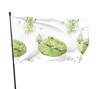 Drapeaux De Jardin Grenouille Aquarelle Sur Nénuphar Grand Drapeau Décoration Couleurs Resistant Exterieur Bannière À Œillets, Pour Les Bureaux, Les Défilés, Balcon, 90x150cm