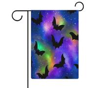 Drapeaux de jardin Halloween Chauves-souris bleu néon, drapeau double face, drapeaux de vacances pour décoration extérieure 12,6 x 18,5 pouces
