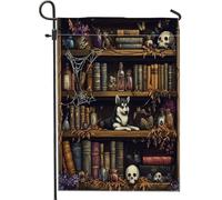 Drapeaux de jardin Halloween Husky Dog 30,5 x 45,7 cm double face pour l'extérieur, livres magiques effrayants sorciers, motif chiot en toile standard, drapeau de maison, drapeau pour animal de