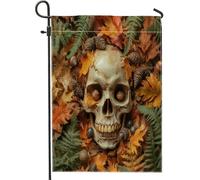 Drapeaux de jardin Halloween squelette feuille d'érable 30,5 x 45,7 cm pour extérieur, vintage rétro tête de mort standard, drapeaux verticaux en lin, esthétiques, gothiques, pour cour, cour, pelouse
