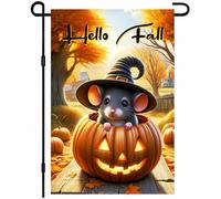 Drapeaux De Jardin Halloween Welcome Mouse In Pumpkin Witch Hat Drapeau Extérieur Premium Bannière Extérieure Toutes Les Saisons Pelouse Drapeaux Pour Célébrations Patio Balcon Fête M