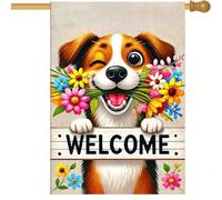 Drapeaux De Jardin Happy Cute Puppy Dog Outdoor Flower Coupe-Vent Et Étancheune Bannière Extérieure Premium Pelouse Drapeaux Pour Patio Célébrations M