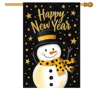 Drapeaux De Jardin Happy New Year Snowman With Hat And Scarf Gold Stars Premium Treer Drapeau Toutes Les Saisons Bannière Extérieure Pour Balcon Fête Patio M