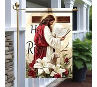 Drapeaux De Jardin He Is Risen Jesus With Crossed Lamb And Lilies Christianty Easter Porch Patio Lawn Premium Pelouse Drapeaux Décorations Drapeau Extérieur Pour Patio Jardinage S