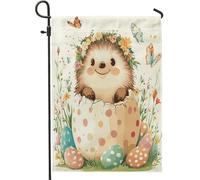 Drapeaux de jardin hérisson de printemps de Pâques 30,5 x 45,7 cm double face pour décoration extérieure, œufs mignons et amusants, motif animal, drapeau de maison, fleurs sauvages, petit drapeau de