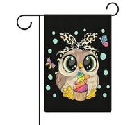Drapeaux de jardin hibou mignons, drapeau double face, drapeaux de vacances pour décoration extérieure 12,6 x 18,5 pouces