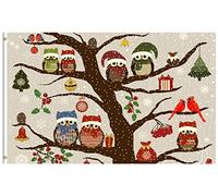 Drapeaux De Jardin Hiboux Des Neiges D'Hiver Oiseaux Cardinal Baie Houx Arbre De Noël Flocon De Neige Bannière Extérieure Treer Drapeau Décorations Pour Ferme Patio 90X150 Cm