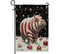 Drapeaux de jardin hippopotame de Noël 30,5 x 45,7 cm double face pour décoration extérieure, motif animal amusant pour l'hiver, drapeau de maison, vacances, faune sauvage, petit drapeau de pelouse