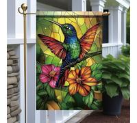 Drapeaux De Jardin Hummingbird Stained Glass Colorful Bird Florals Coupe-Vent Et Étancheune Drapeau Extérieur Premium Treer Drapeau Pour Balcon Fête Jardinage M